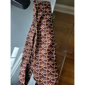 GUCCI Italy tie stirrups pattern deep red gold silk 3 1/2 inch wide